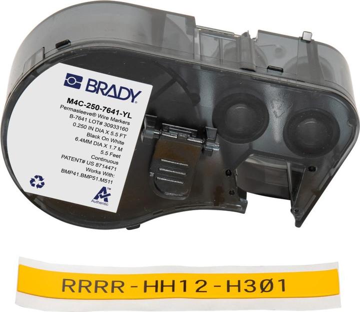 Produktbild Brady MC1-250-7641-YL, Low Smoke Zero Halogen PermaSleeve, Polyolefin, Schwarz auf Gelb, 11.15 mm