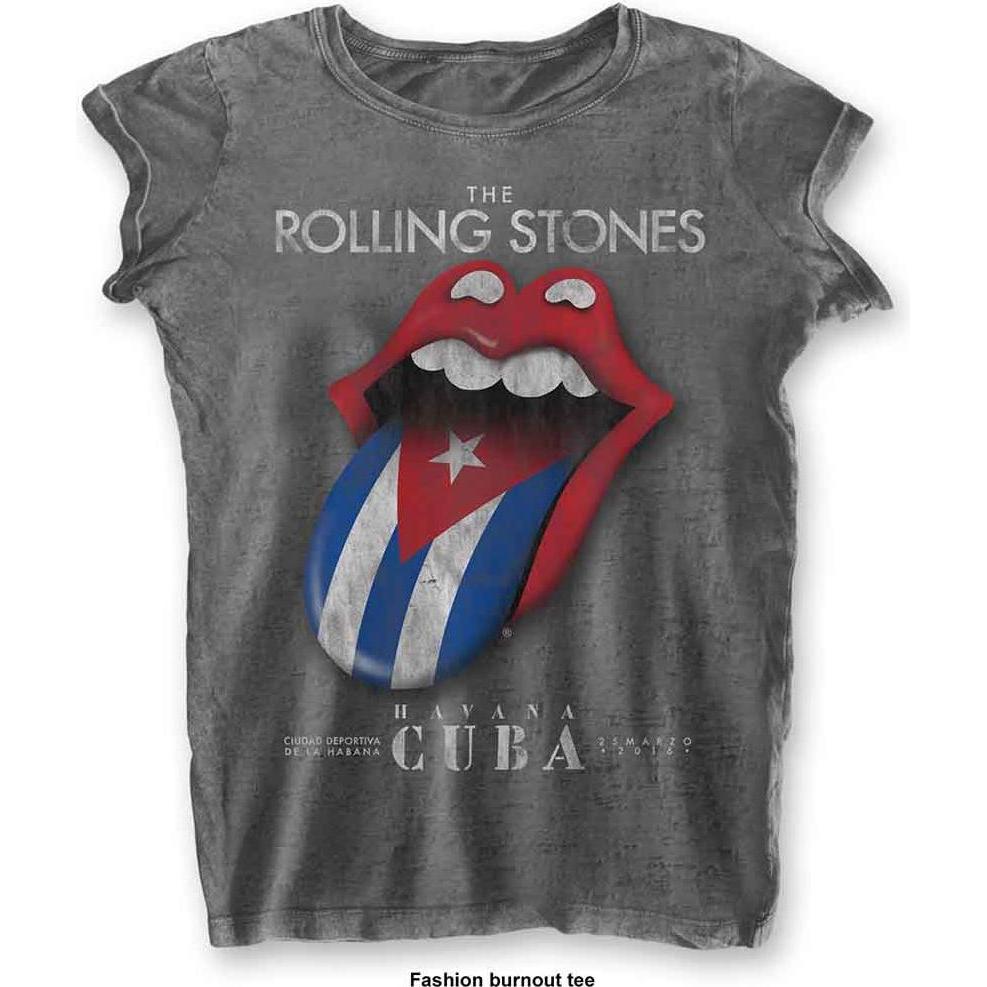 The Rolling Stones, Donne, Maglietta, Havana Cuba (Girlie), Grigio, (M)