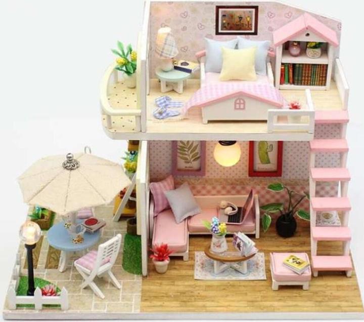Actual product image Ikonka Folding wooden model doll's house LED