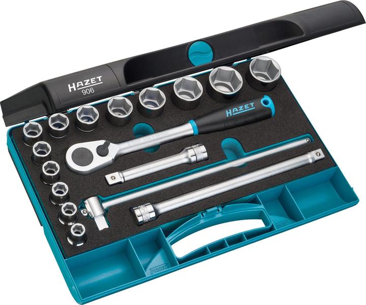 Produktbild HAZET Steckschlüssel Satz 906 ∙ Vierkant12,5 mm (1/2 Zoll) ∙ Aussen Sechskant-Tractionsprofil ∙ 10 ∙…