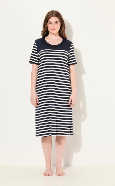 Immagine prodotto Ulla Popken Camicia da notte di cotone biologico con righe, scollo a girocollo e mezze maniche (42, 44)