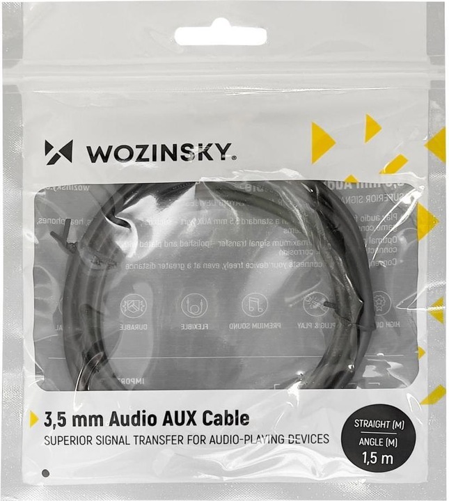 Actual product image Wozinsky AUX cable angled (male-male) mini jack cable 1.5 m black (1.50 m)