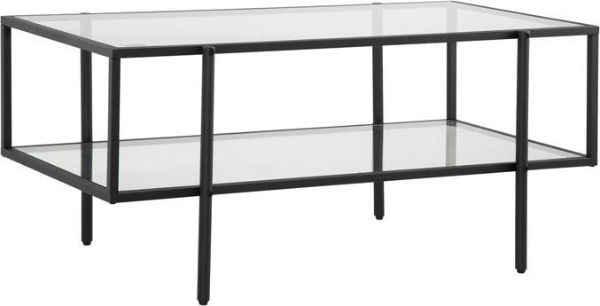 Produktbild Swisshandel24 Beistelltisch Glas Couchtisch mit 3 Regalen mit Stahlrahmen Glas Schwarz 100 x 55 x 45,5 cm