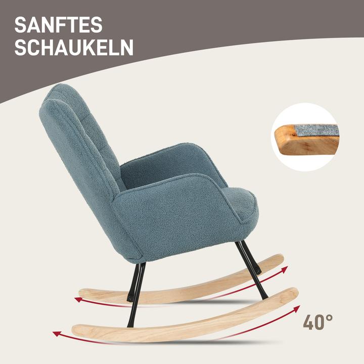 Actual product image Homcom Schaukelstuhl Berbervlies (100% Polyester), Buchenholz, Stahl, Schaumstoff Hellblau