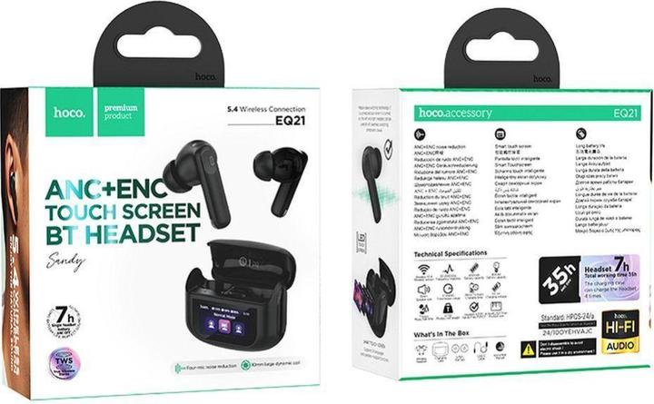 Produktbild Hoco Kabellose Kopfhörer Kabellose Ohrhörer mit Touchscreen TWS ANC ENC EQ21 midnight black (ANC, 7 h, Kabellos)