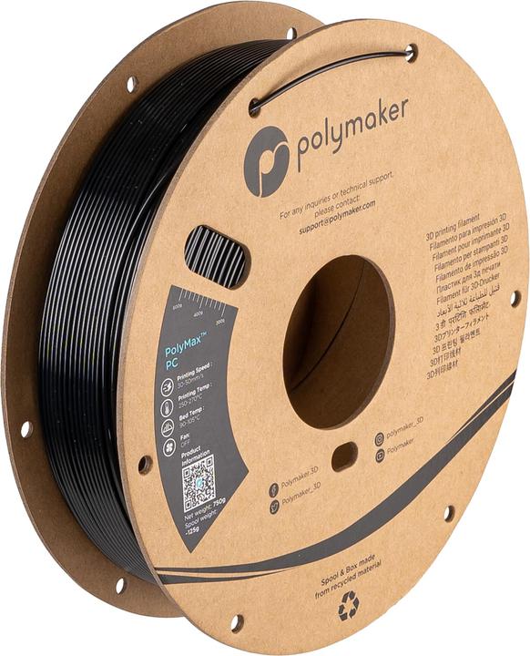 Produktbild Polymaker PC02001 Polymax Tough Filament PC (Polycarbonat) hohe Steifigkeit, hit (Carbon, 1.75 mm, 750 g)
