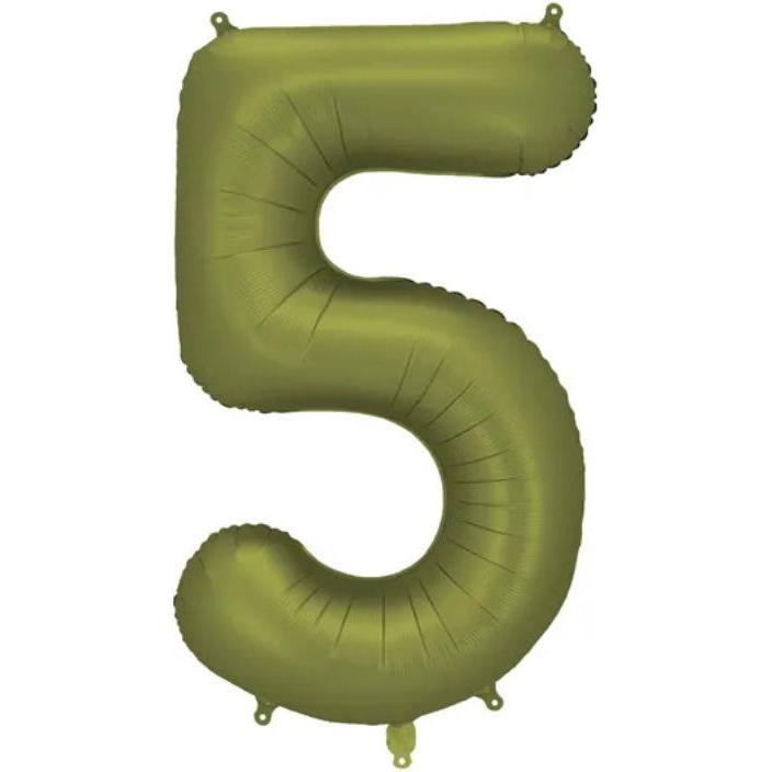 Partydeco Ballon alu Chiffre "5" Vert Olive (1x) (FB1S-5-097)