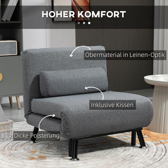 Produktbild Swisshandel24 Klappbett, Schlafsessel, neigbare Rückenlehne, Stahl, Leinenoptik, schwarz, 75x70x75cm
