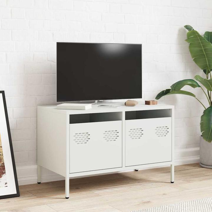 Produktbild VidaXL TV Schrank Fernsehtisch Fernsehschrank Lowboard Weiss Kaltgewalzter Stahl