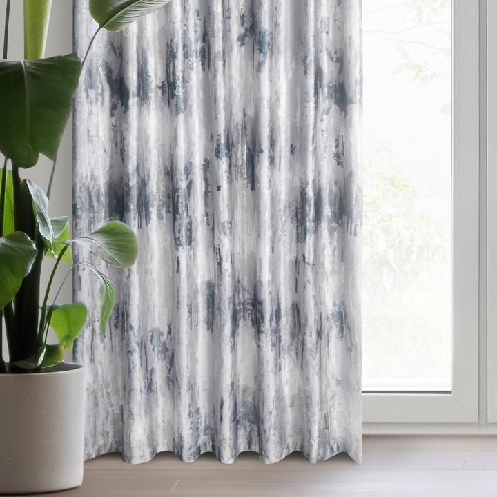 Actual product image Eurofirany TINA curtain in soft velvet with worn pattern and gold print, silver-coloured, grey, 140 x 270 cm (140 x 270 cm)