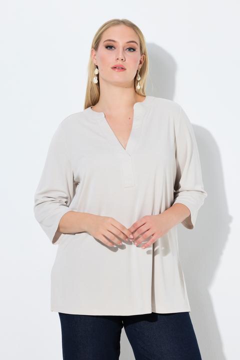 Actual product image Ulla Popken Split Neck 3/4 Sleeve Modal Blend Tee (46, 48)