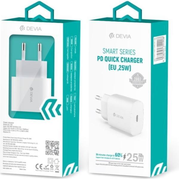 Actual product image Devia wall charger Smart PD 25W 1x USB-C white (25 W, 1 portion)