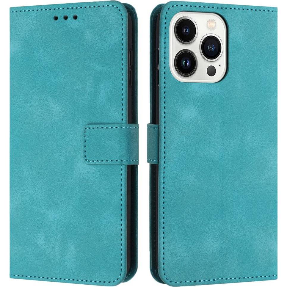 Thumbnail - Cover-Discount iPhone 16 Pro – Wildleder Look Etui im Vintage Design (Apple iPhone 16 Pro), Smartphone Hülle, Türkis