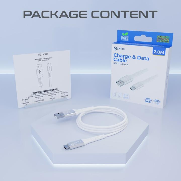 Produktbild prio Lade- und Datenkabel USB C auf USB A 2,0 m weiss (2 m)