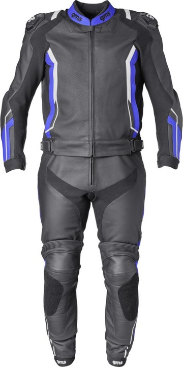 GMS Lederkombi GR-1 2PC schwarz-blau-weiss 56H (Herren, 56)