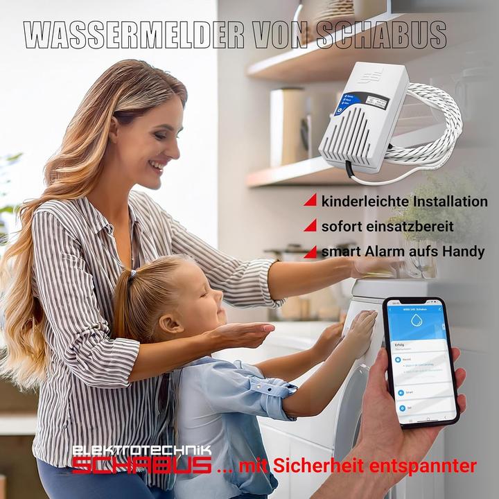 Actual product image Schabus 500450 Wireless water detector with app control, with external sensor via socket outlet