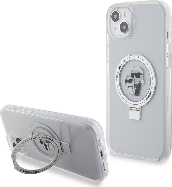 Produktbild Karl Lagerfeld Hülle TPU Ring Stand Karl und Choupette, Transparent Series (Apple iPhone 15 Plus)