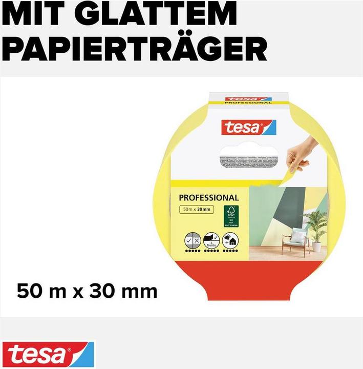 Actual product image tesa Malerkrepp PROFESSIONAL, Malerband für besonders präzises Abkleben (30 mm)