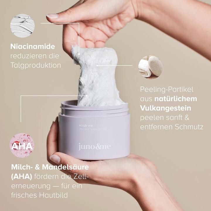 Actual product image Juno & Me 2in1 AHA Body Scrub: Körperpeeling mit Vulkangestein (160 ml)