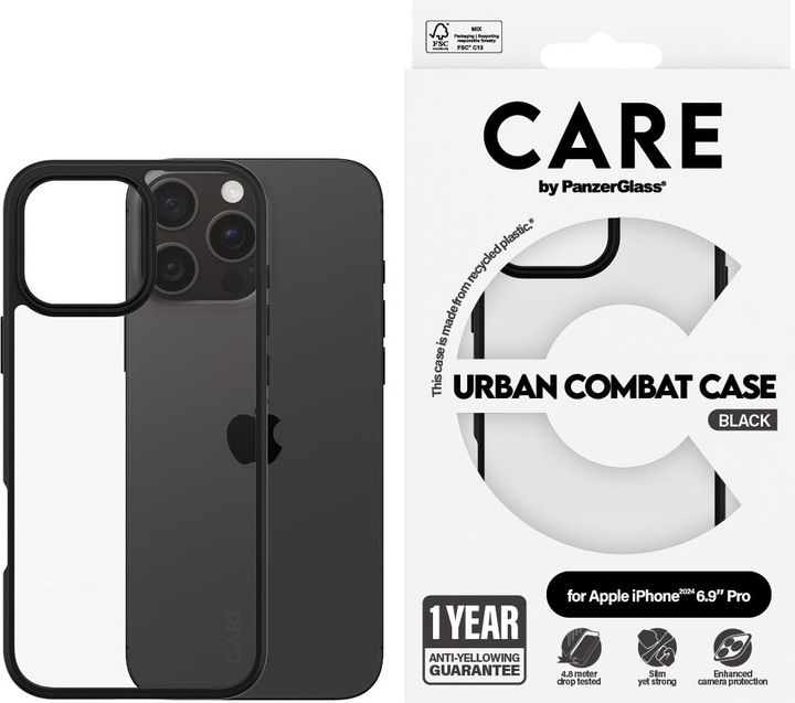 Immagine prodotto PanzerGlass CARE Custodia Urban Combat Black Frame iPhone '24 6.9" Pro (Apple iPhone 16 Pro Max)