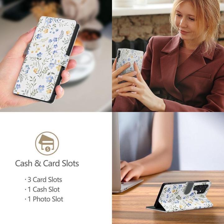 Actual product image Tech-Protect Wallet Case für Samsung Galaxy A26 5G / A17 4G / 5G – Gänseblümchen mit Blättern (Oppo A17 4G)