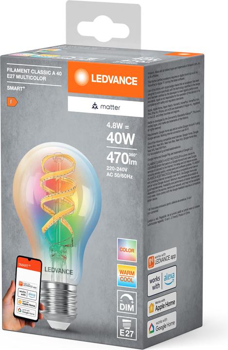 Immagine prodotto Ledvance SMART+ MATTER FILAMENT CLASSIC A MULTICOLOR 4.8W 827...865 Multicolore E27 (E27, 470 lm, 1 x)