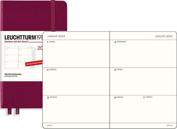 Produktbild Leuchtturm1917 LEUCHTTURM 1W/2S.POCKET HC PO.RED (A6, 1 Woche / 2 Seiten)