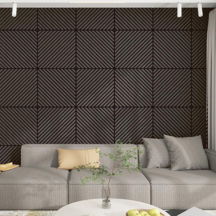 Produktbild neu.holz Akustik-Wandpaneel 4er Set Vang diagonal 1,44 m² Eichenoptik, dunkelgrau () (1.44 m², 60 x 60 cm)