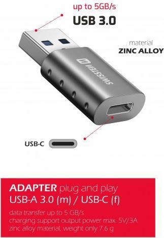 Produktbild Swissten Adapter USB-A(M)/USB-C(F) (USB-A, USB Typ C)