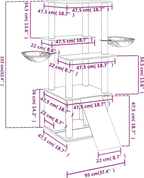 Actual product image vidaXL Sigismundo (133 cm, Dark grey)