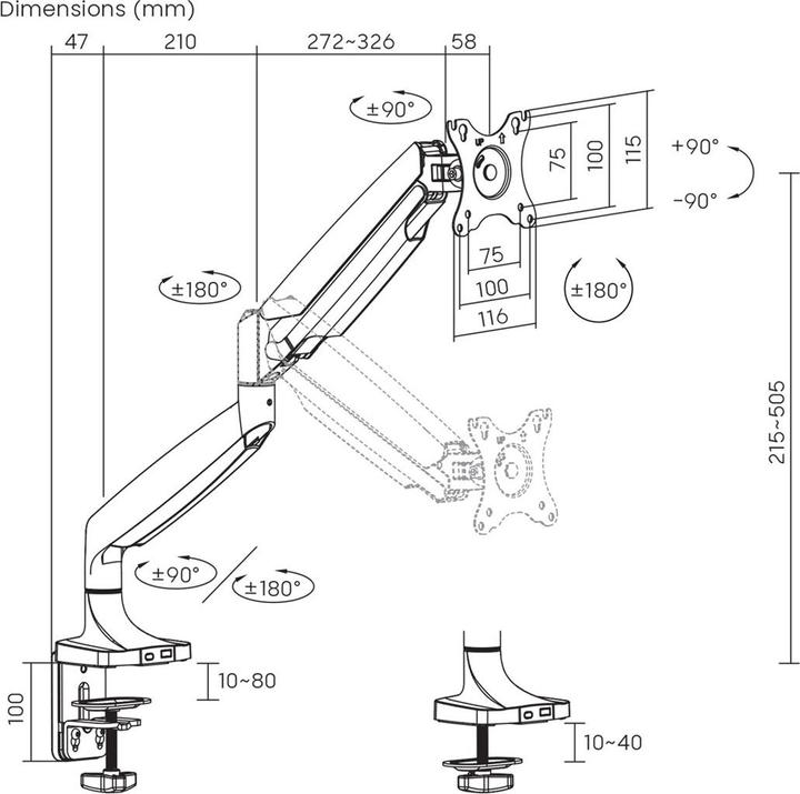Produktbild Maclean Monitor Mount Double Arm Gas Spring 17 -45 16 kg MC-969 (Tisch, 45", 16 kg)