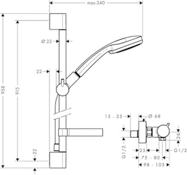 Produktbild hansgrohe Brausenkombi Croma 100 Ecostat 1001 SL u. Brausestange Unica 27085000