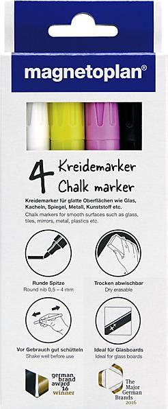 Magnetoplan Chalk marker, assorted colours, black, white, yellow, pink, pack of 16. (16 x)