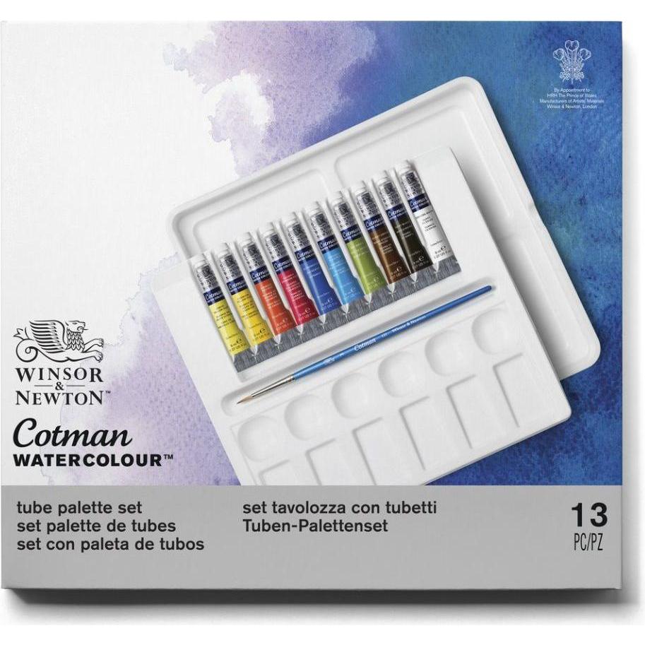 Thumbnail - Winsor & Newton, Künstlerfarbe + Bastelfarbe, Cotman watercolour set 10 tubes + brush (Mehrfarbig, 8 ml)
