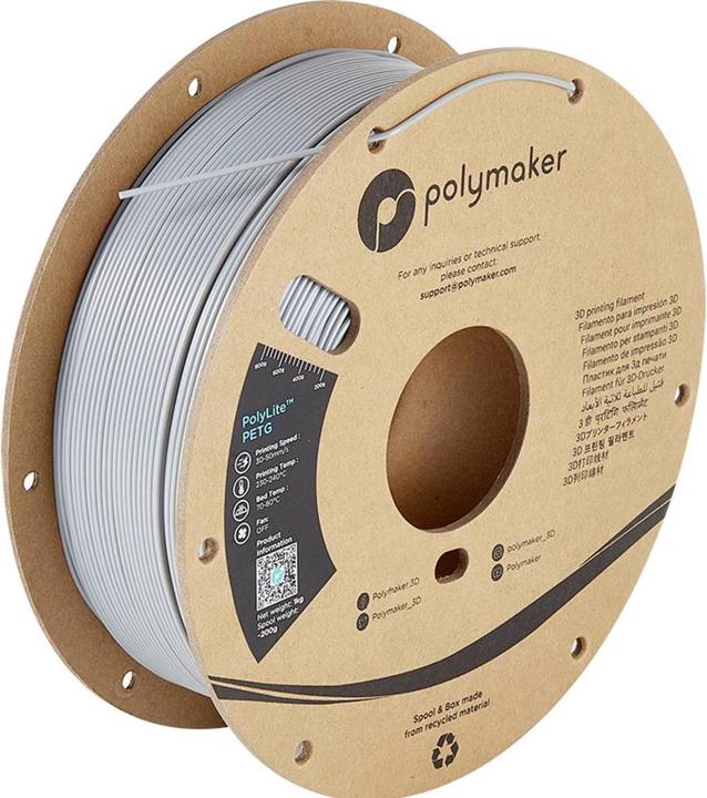 Image du produit Polymaker PolyLite PETG V2 - Gris - 2.85mm (PETG, 2.85 mm, 1000 g, Gris)