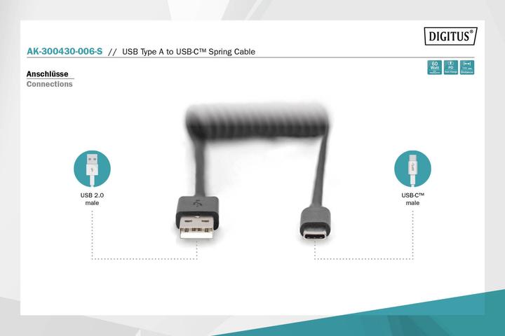 Produktbild Digitus USB A — USB C (0.32 m, USB 2.0, 60 W)