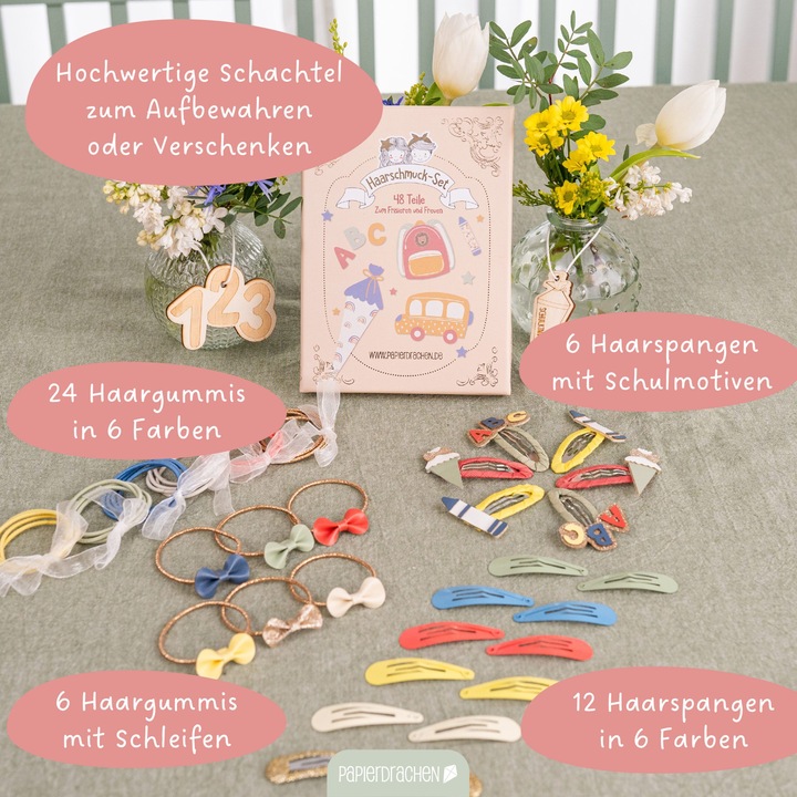 Produktbild Papierdrachen Haar-Accessoires Set Schule Pastell - Set 13
