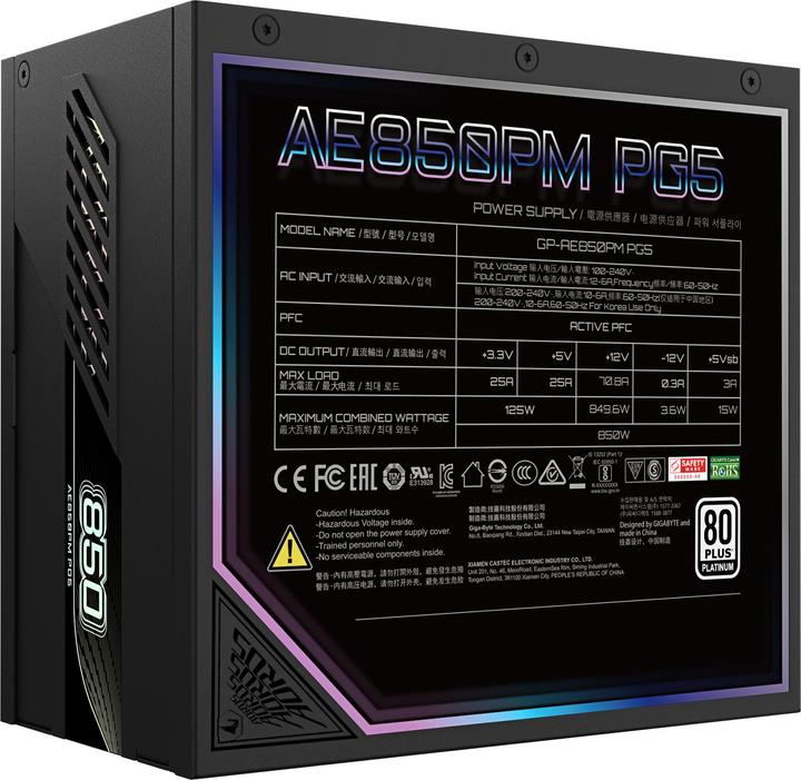 Image du produit Gigabyte AORUS ELITE P850W 80+ Platinm (850 W)