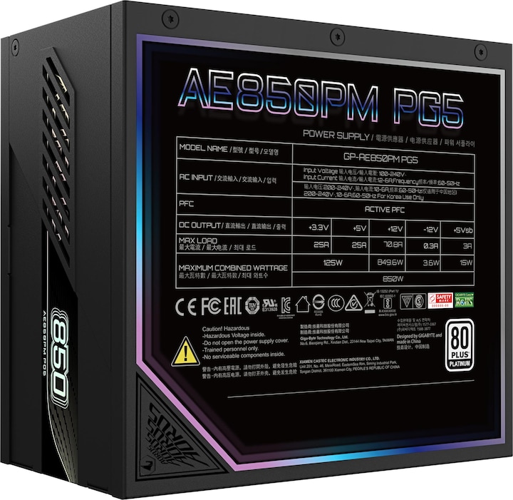 Actual product image Gigabyte AORUS ELITE P850W 80+ Platinumm (850 W)