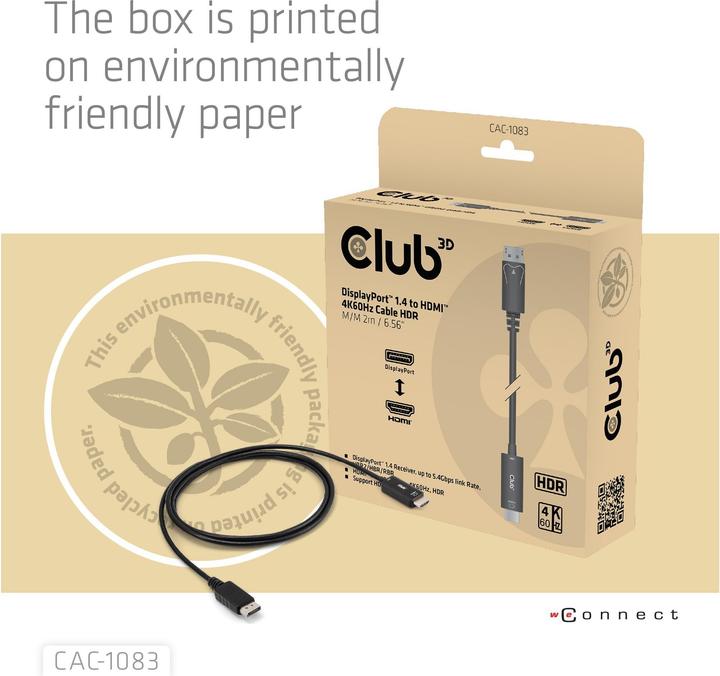 Produktbild Club 3D DisplayPort 1.4 Cable to HDMI 2.0b Active Adapter (2 m, DisplayPort, 2.0b)