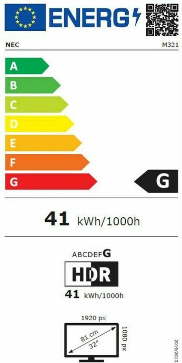 Etichetta energetica NEC MultiSync M321 (60005288) (1920 x 1080 pixel, 32")