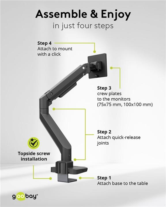 Image du produit Goobay Support pour écran simple Gaming avec vérin à gaz, noir (Sol, 49", 20 kg)