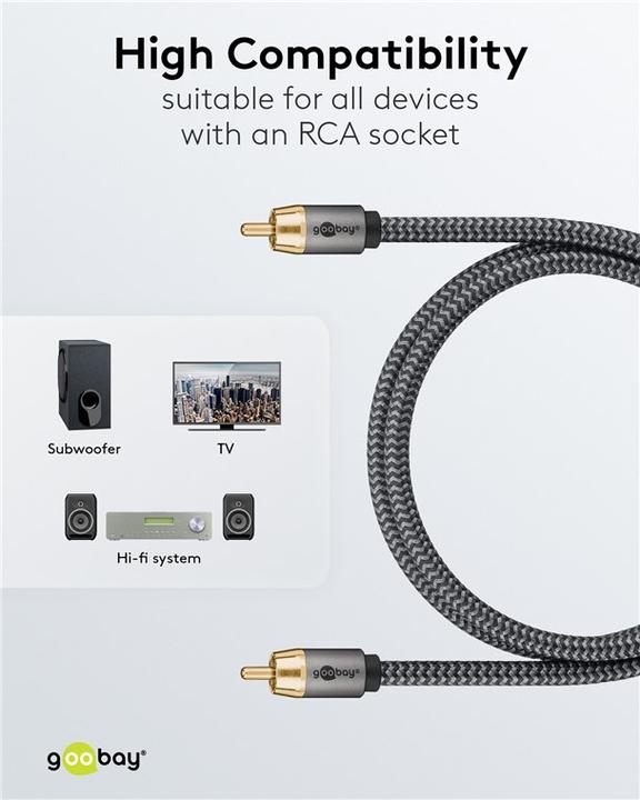 Actual product image Goobay Mono RCA cable, 2 m, Sharkskin Grey (2 m, Cinch)