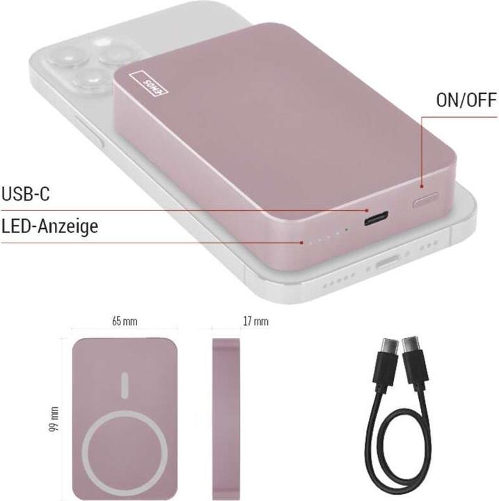 Actual product image Emos Powerbank WI 1046, 10 000 mAh, 20 W+Wireless, lachs (10000 mAh, 20 W, 38.50 Wh)