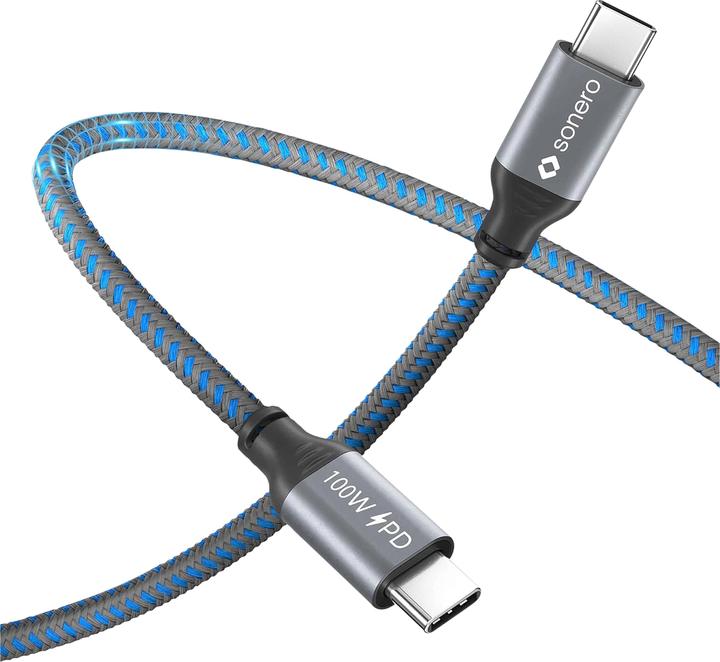 Actual product image Sonero USB-C to USB-C charging cable - USB 2.0, 100W PD grey/blue - 2.00m (2 m, USB 2.0, 100 W)