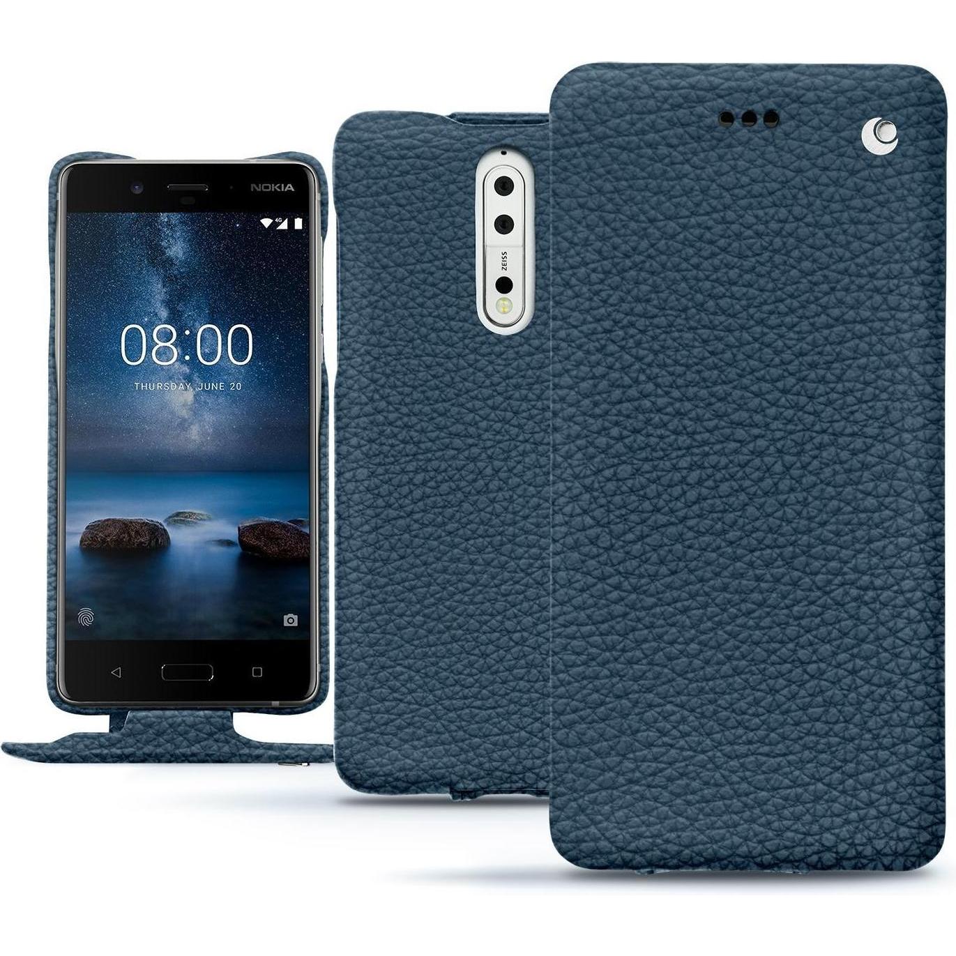 Noreve Lederschutzhülle vertikal (Nokia 8), Smartphone Hülle, Blau