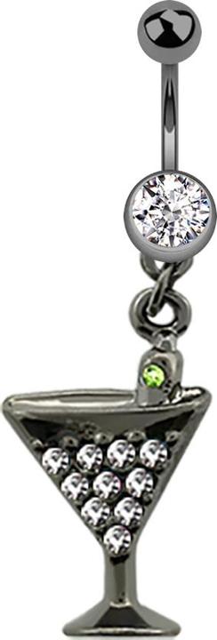 Immagine prodotto Star Piercing Banana nera con ciondolo cocktail e cristallo argento (senza ottone, Acciaio chirurgico 316L)