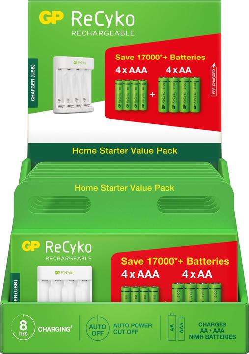 Immagine prodotto GP Batteries Caricatore USB a 4 porte ReCyko E111. + 4xAA 2100mAH + 4x AAA 800mAh (8 pz., AAA, AA, 2100 mAh, Accumulatore di carica elettrica)