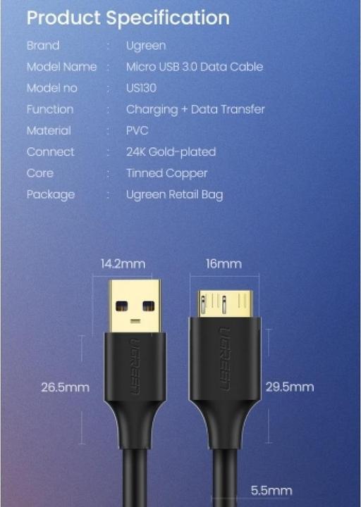 Actual product image Ugreen USB 3.0 to Micro B (0.50 m, USB 3.0)