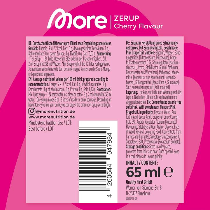 Valeurs nutritives et ingrédients More Nutrition Zerup (1 x 6 cl)